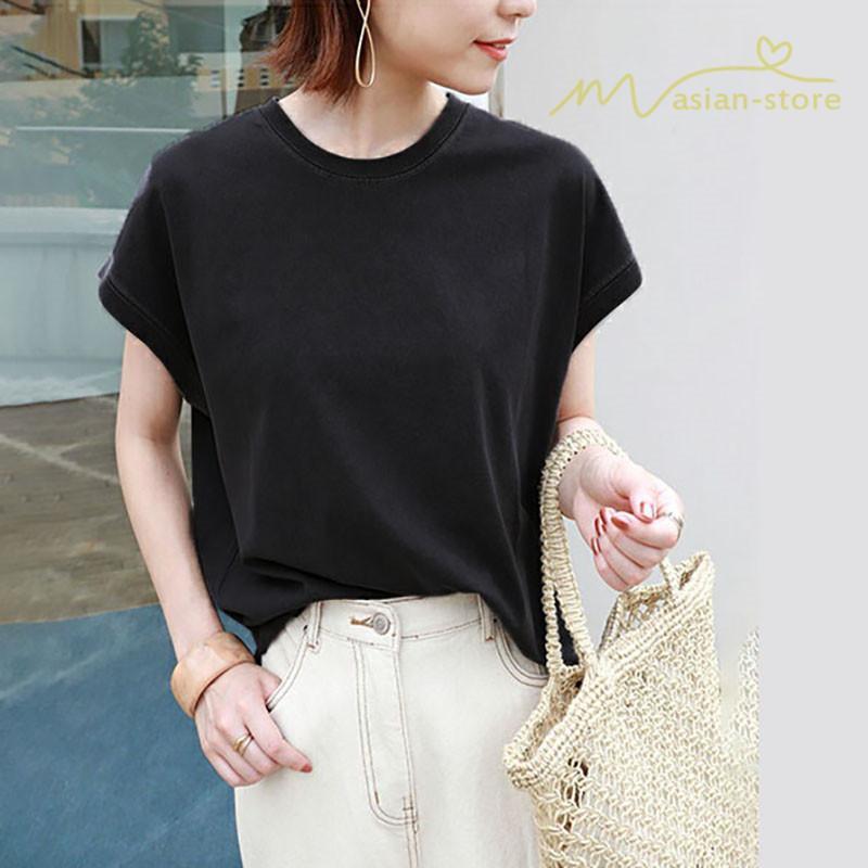 tシャツ・カットソー | Tシャツ Tシャツ レディース トップス ピグメント加工 フレンチスリーブ Tシャツ カットソー スリット 半袖 カジュアル 女性着 無地 普段 トップス シンプル