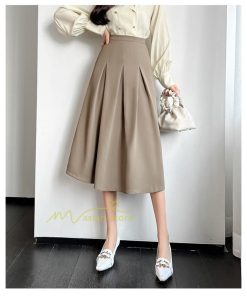 スカート | ハイウエスト ロングレトロ Aライン女性 マキシ丈ボトムス 春秋夏 お洒落 通勤 エレガント プリーツ20代30代40代