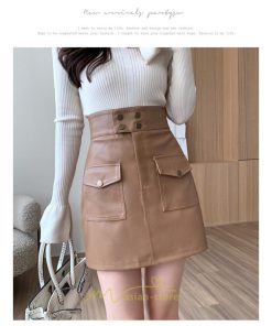 スカート | ミニレディース レザー タイトハイウエスト ポケット インナーパンツ付き ハイウエスト 韓国ファッション フェイクレザー