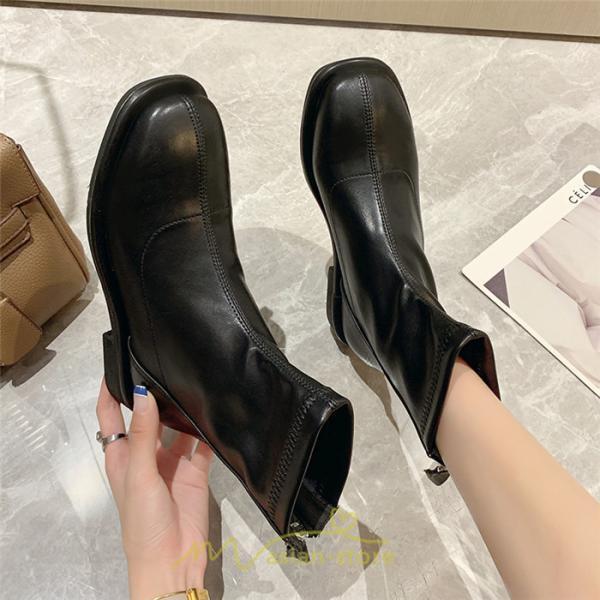 ショートブーツ | ブーツ レディース グランドトゥ 痛くない 歩きやすい 疲れない 滑りにくい 履きやすい ブラック オフホワイト カーキ ブラウン 22.5cm-25cm 黒