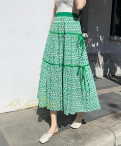 スカート | フレアロングレデイース リネンウエストゴム 綿麻混 マキシマキシ レトロ風 体型カバー リゾート 夏物