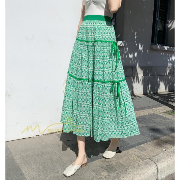 スカート | フレアロングレデイース リネンウエストゴム 綿麻混 マキシマキシ レトロ風 体型カバー リゾート 夏物