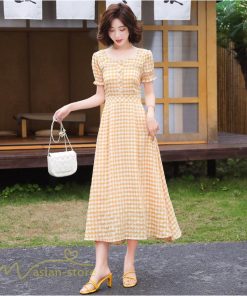 マキシ | ワンピース レディース チェック柄 きれいめ おしゃれ ゆったり ロング丈 着痩せ 春 夏 着痩せ ロングワンピース 上品 韓国風 バックファスナー エレガント