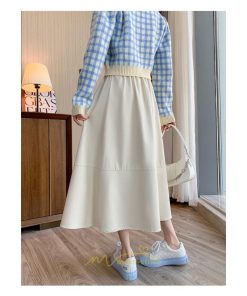 スカート | Pu秋冬 合皮ロングウエストゴム Aラインゆったり 体型カバー ハイウエスト 大人 無地 通学通勤 フレア 広い幅 可愛い
