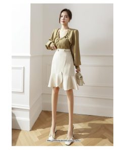 スカート | レディース ミニ膝上 マーメイド着痩せ フェミニン 優雅 上品 フリル 2022新作 韓国風 秋冬コーデ キレイめ 通勤 オシャレ 通学