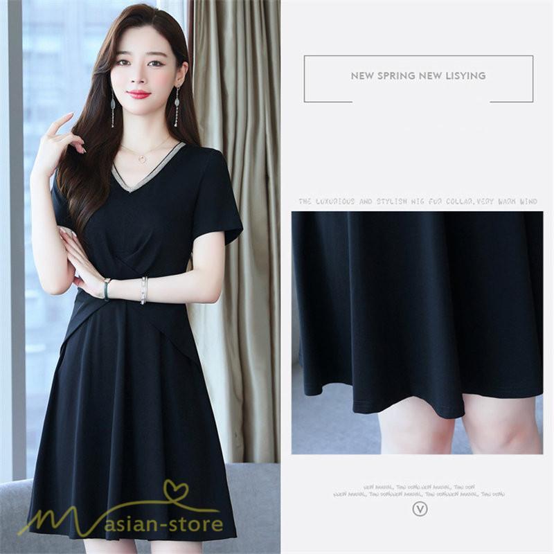 ミディアム | ワンピース Aライン レディース 着痩せ Vネック ひざ上丈 カジュアル 大きいサイズ 無地 きれいめ おしゃれ 春 夏 30代 新作 上品 サマーワンピース 40代 20代