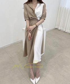 マキシ | ワンピース Aライン 夏ワンピース 春 夏 秋 半袖 ロング マキシ丈 ロングワンピース マキシワンピース 着痩せ エレガント 二次会 配色 上品 20代30代40代50代