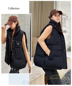 ベスト | ダウンレディース スタンドネック 中綿ノースリーブ ダウン シンプル 秋冬コーデ 50代 40代 新作 中綿 30代 20代 冬服 大きいサイズ ポケット