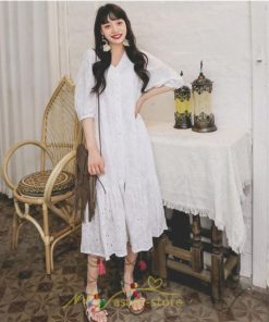 マキシ | ワンピース レディース 夏秋 無地 ロング丈 長袖 白 紫 大人 上品 20代 30代 40代 刺繍 レース ママ 母 痩せて見える 同窓会 デート 謝恩会  女子会 食事会