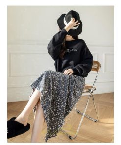 スカート | ロング マキシ フレアAライン ロングキラキラ 個性的 ハイウエスト スリット 着痩せ あったか 2022新作 体型カバー 冬 秋