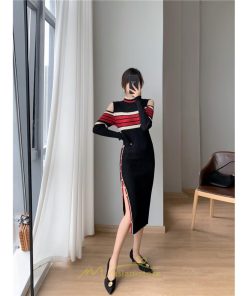 ニットワンピース | ワンピース 秋 秋服 レディース ニット ロングワンピース ロング 長袖 肩出し 秋冬 送料無料 セクシー フェミニン デート 春 お出かけ 結婚式 暖か 通勤