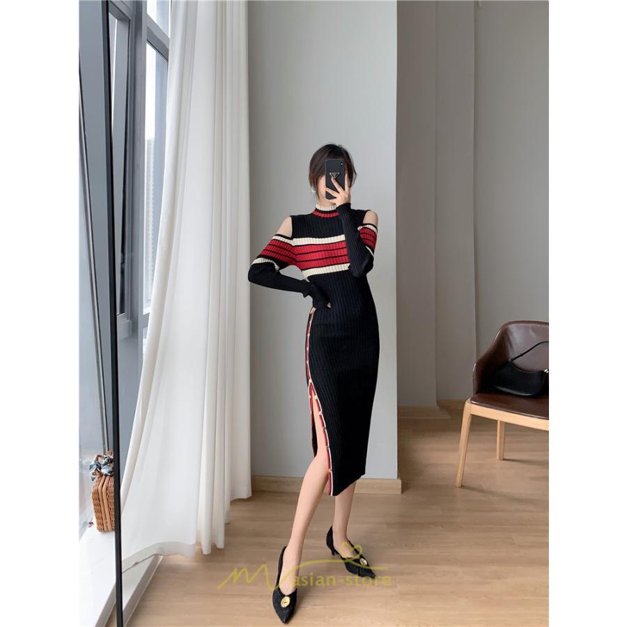 ニットワンピース | ワンピース 秋 秋服 レディース ニット ロングワンピース ロング 長袖 肩出し 秋冬 送料無料 セクシー フェミニン デート 春 お出かけ 結婚式 暖か 通勤