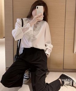 シャツ・ブラウス | レディース 長袖 シャツ シャツ カットソー 大人セレブ おしゃれ韓国ファッション 春秋新作 刺繍 トップス レースブラウス ブラウス