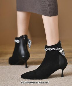 ブーツ | ブーティ ショート レディース ピンヒール 痛くない ファスナー 疲れない 歩きやすい 暖かい 秋冬 飾り 外出 お出かけ デート 女子会 二次会