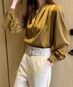 シャツ・ブラウス | ブラウス レディース 長袖ブラウス 春秋 オフィスブラウス 白vネック オシャレブラウス シフォントップス 韓国風 大人 上品 40代 ゆったりシャツ 通勤OL 50代