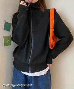 カーディガン | ニットレディース トップス リブニット ジップアップ ハイネック 羽織り 長袖 カーディガン ジャケット ライトアウター ニット セーター