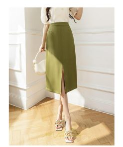スカート | ボトムス 膝下 スリット ひざ下 Aライン ウエストゴム 楽 大人 きれいめ 20代 30代 40代 サイドチャック 通勤 上品 ビジネス オフィス