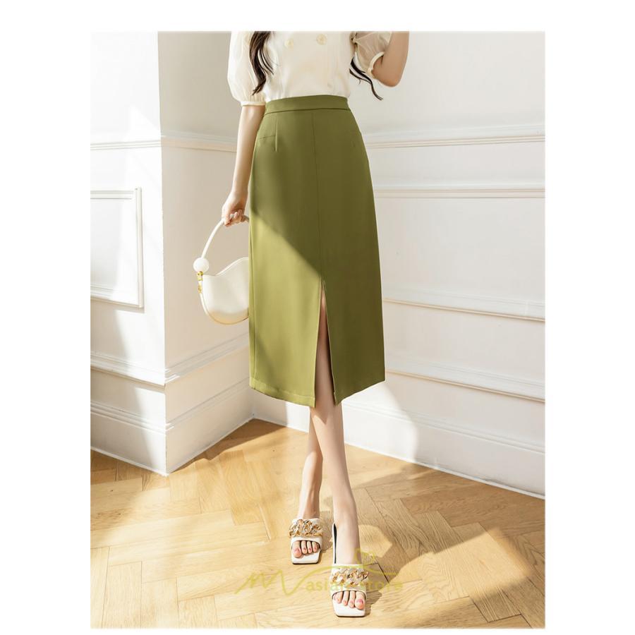 スカート | ボトムス 膝下 スリット ひざ下 Aライン ウエストゴム 楽 大人 きれいめ 20代 30代 40代 サイドチャック 通勤 上品 ビジネス オフィス