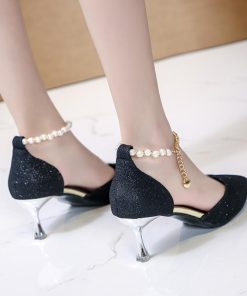 パンプス | ストラップサイドカット ポインテッドトゥ ピンヒール ストラップ 大きいサイズ 靴 黒 滑り止めソール シューズ 30代 ミドルヒール