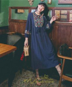 マキシ | ワンピース 長袖 夏 秋 レディース 綿麻 きれいめ ロング リゾート  体型カバー イベント デート デート服 ジャーニー 女子会 旅行 外出 楽ちん エスニック風