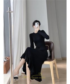 ニットワンピース | ロングワンピース ワンピース レディース ロング丈 秋 冬 マーメイド 着痩せ セクシー 足細効果 韓国風 20代30代40代50代 フェミニン