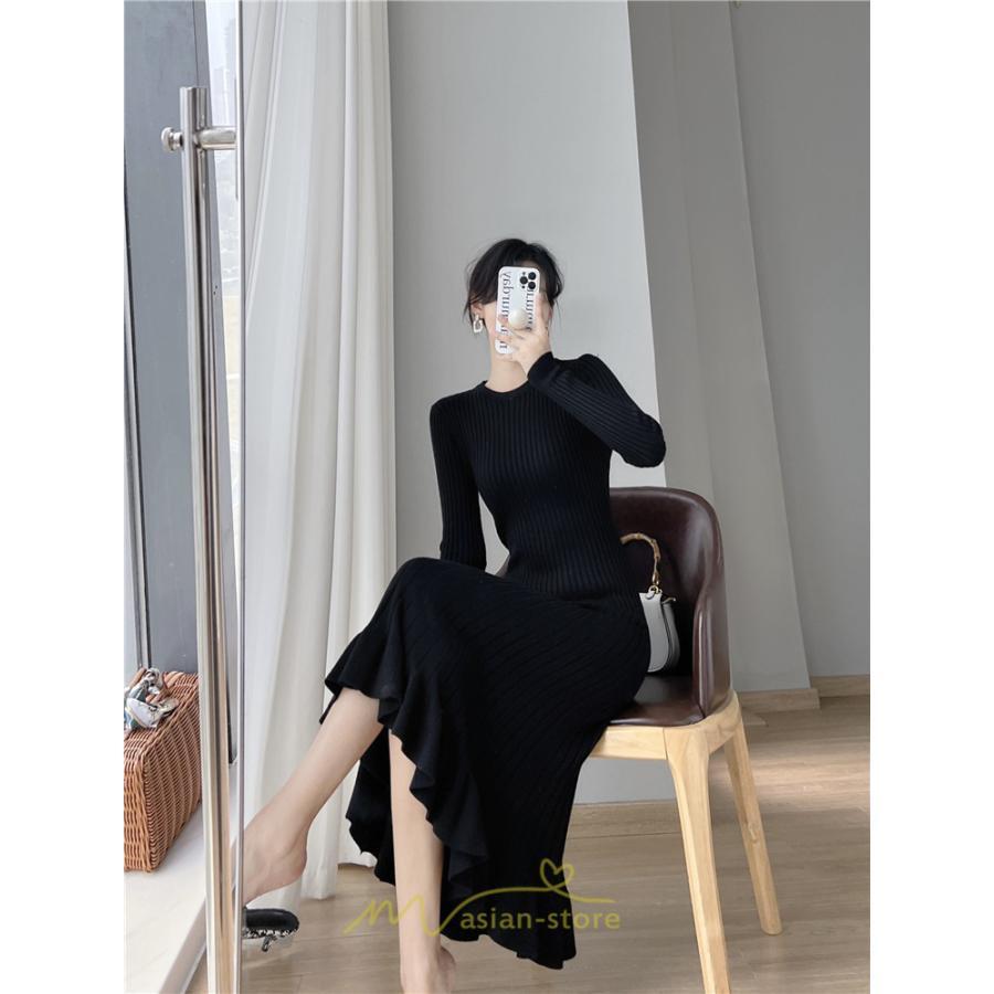 ニットワンピース | ロングワンピース ワンピース レディース ロング丈 秋 冬 マーメイド 着痩せ セクシー 足細効果 韓国風 20代30代40代50代 フェミニン