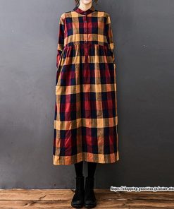 マキシ | チェック柄ワンピースリネン風 シャツワンピース 30代レディース秋物長袖 綿麻風 ゆったり ゆるシルエット 大人 チェック柄 可愛い 通学通勤 ロングシャツ