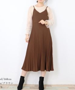 ロングスカート | ロングワンピース シンプル 無地 重ね着 フェミニン フレアキャミワンピ 着やせ レディース キャミソールワンピース プリーツ