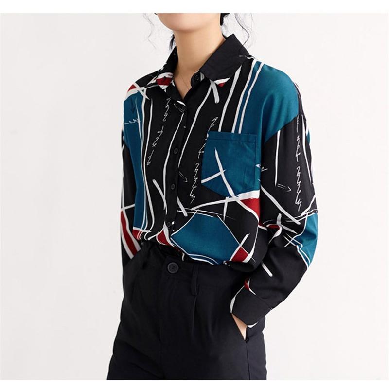 シャツ・ブラウス | シャツ ブラウスシャツ レディース トップス 長袖 ポロネックシャツ ブラウス シャツブラウス 春 夏 秋 レトロ カジュアル シャツ リゾート 幾何学模様