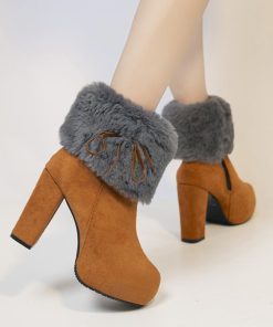 ショートブーツ | ファーブーツ ブーティー 太ヒール 韓国