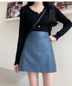 スカート | 13色pu台Aラインミニ秋冬タイトハイウエスト ヒップアップ 合皮レザー 裏地付き 無地 安全性 セクシー