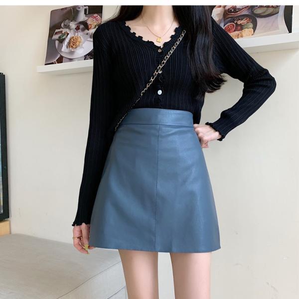 スカート | 13色pu台Aラインミニ秋冬タイトハイウエスト ヒップアップ 合皮レザー 裏地付き 無地 安全性 セクシー