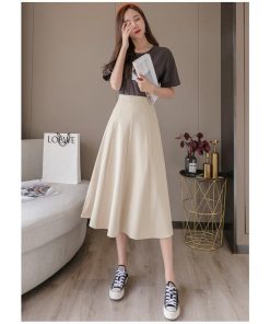 スカート | ミモレフレアAライン無地 エレガント 大きいサイズ 裾広い ハイウエスト 着痩せ 裏地付き 後ろファスナー レディース 通学通勤 体型カバー