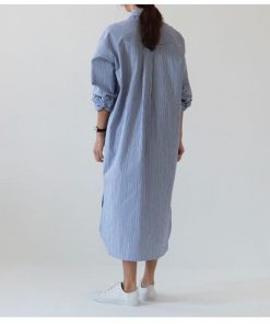 シャツ・ブラウス | 秋服　レディース　秋　ファッション　ロングシャツ ワンピース シャツワンピース ロングワンピース 長袖 20代30代 ゆったり ストライプ 体型カバー