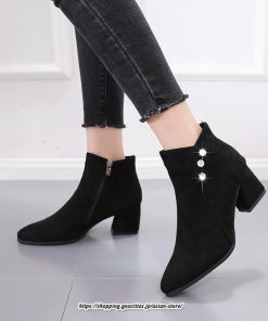 ブーツ | ショートブーティ レディース スエード調 太めヒール 靴 人工水晶 キラキラ オシャレ お出かけ デート キレイめ 通勤 20代30代40代50代