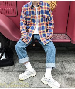 シャツ | ライトアウター 秋服 薄手 メンズ チェック柄 長袖 ポケット 韓国風 カッコウイイ 日常感 ワイドコットン 大きいサイズ トップス 大きいサイズ 男性着