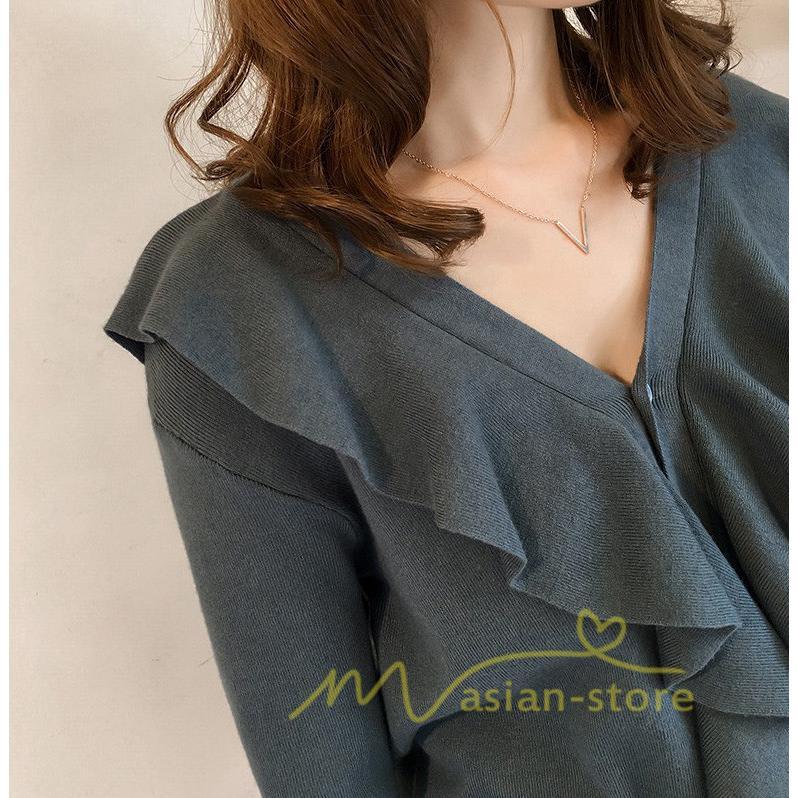 在庫ある | 短納期ニットインナーレディーストップス ニットブラウス フレアファッション フォーマルオフィスビジネスカジュアルブラウス 薄手 通学通勤 可愛い 着痩せ OL