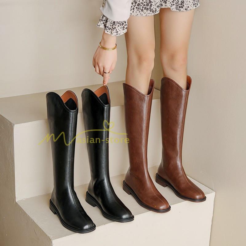 ロングブーツ | レディース ブーツ 秋冬 シューズ 靴 太ヒール チャンキーヒール 合皮ブーツ PUブーツ ロング靴 くつ 後ろファスナー コスプレ 大人 COS