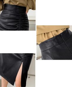 ひざ丈スカート | フェイクレザー タイトスカート スリット