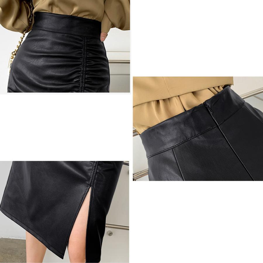 ひざ丈スカート | フェイクレザー タイトスカート スリット