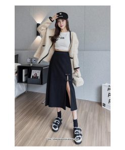 スカート | ニットレディース ボトムス  ロング 秋冬 40代 50代 暖か コーデ 送料無料 スリット 着痩せ 韓国ファッション セクシー ハイウエスト Aライン