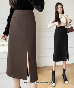 スカート | ロング 秋 秋服 レディース ボトムス ロングミモレタイト冬 スリット 無地 可愛い 着痩せ カジュアル キレイめ 韓国風