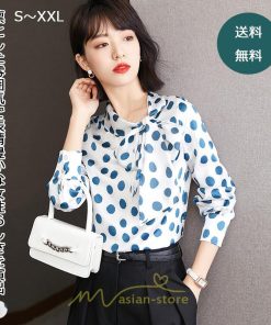 シャツ・ブラウス | ブラウス レディース シャツ トップス リボン 長袖 シフォン オフィス ドット柄 おしゃれ 高級感 ゆったり 日常 体型カバー デート 外出 通勤 着痩せ