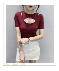 tシャツ・カットソー | カットソー 夏物 レディース 着痩せ トップス Tシャツ 透かし編み セクシー 女性着 着回し 無地 タイト きれいめ お出かけ 夏コーデ 半袖 フェミニン アウトドア