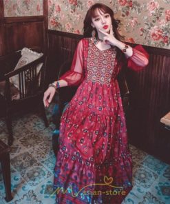 マキシ | マキシ丈ワンピース 夏 リゾート 花柄 ロング丈ワンピース ロング 七分袖 民族風 エスニック風 体型カバー 可愛い おしゃれ フェミニン 着痩せ 上品