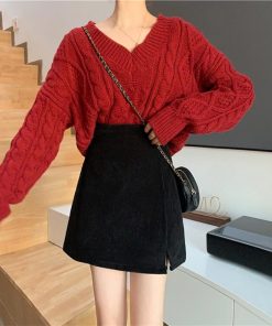 タイトスカート | ミニスリット入り Aラインスカート コーデュロイ ハイウエスト 台形美脚 スカート