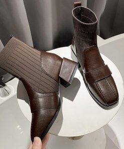 ショートブーツ | ソックス風ブーツ チャンキーヒール 痛くない 歩きやすい 美脚ブーツ ストレッチブーツ ハイカット レディース