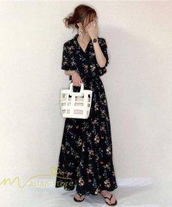 マキシ | ロングワンピース 半袖ワンピース 夏ワンピース Aラインワンピース レディース 夏物 ワンピ 花柄 30代40代 ウエストゴム 落ち感 Vネック スーツカラー