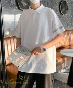 Tシャツ | ポロシャツ シャツ メンズ 薄手 夏新作 カジュアル 無地 トップス サマーシャツ カットソー おしゃれ ゆったり ギフト 大きいサイズ プレゼント 黒 白