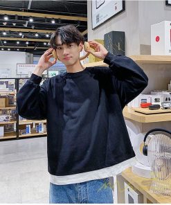 Tシャツ | ロングT メンズ 長袖 秋物 フェイク 切り替え レイヤード 重ね着風 20代30代 無地 カジュアル トレーナー 通学通勤 40代50代 カットソー